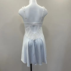 LIZAKOSHT  -  Sweet Heart Nightgowns Plaid Nightdress College Style Summer Sexy Nightgowns Spice Wide Edge Lace Dress Waist Skinny Nightgowns