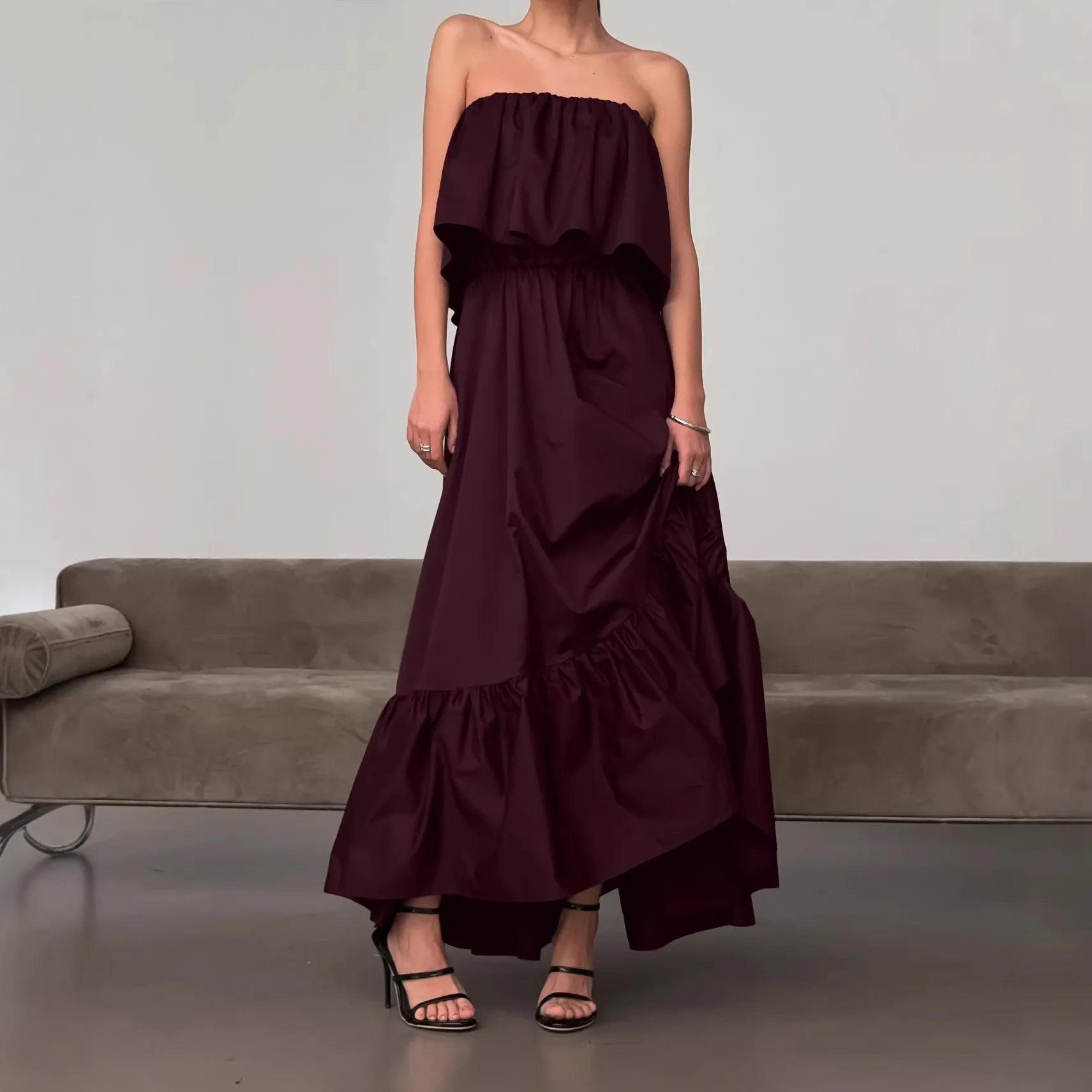 LIZAKOSHT  -  Spring and Summer New French Ruffle Edge Fashion Tube Top Temperament Dress Women's Commuter Elegant Long Dress