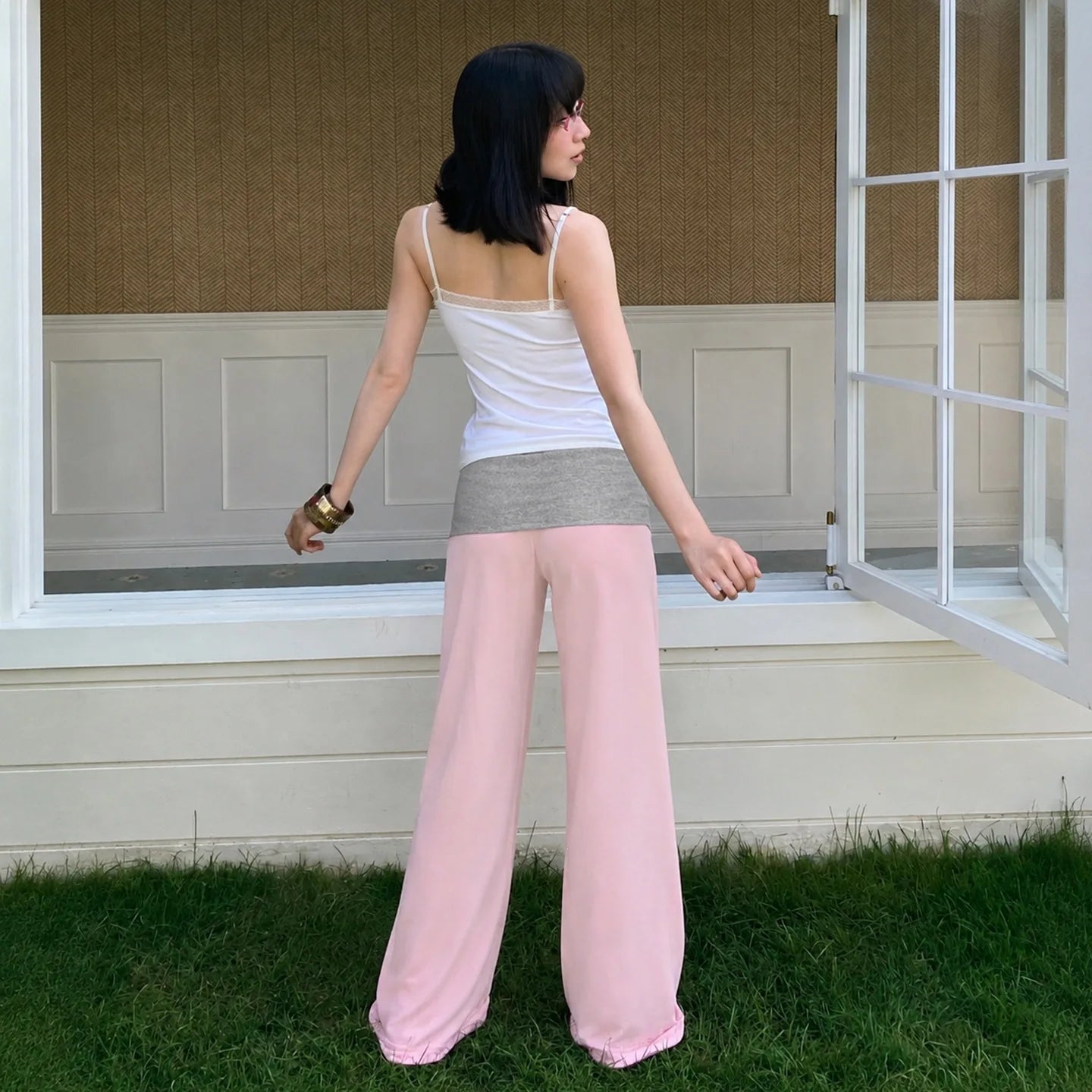 LIZAKOSHT  -  Wide Leg Printed Lounge Pants for Women Loose Fit Casual Comfortable Split Color Waistband