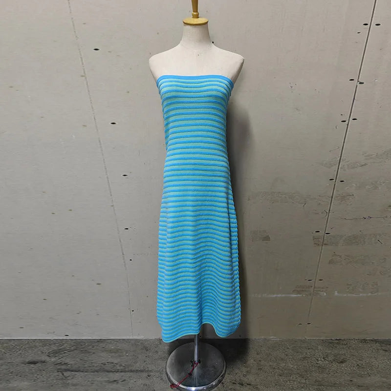 LIZAKOSHT  -  Casual Knitted Striped Tube Long Dresses Women Retro Sexy Strapless Loose Party Dress Female New Summer Fashion Versatile Robes