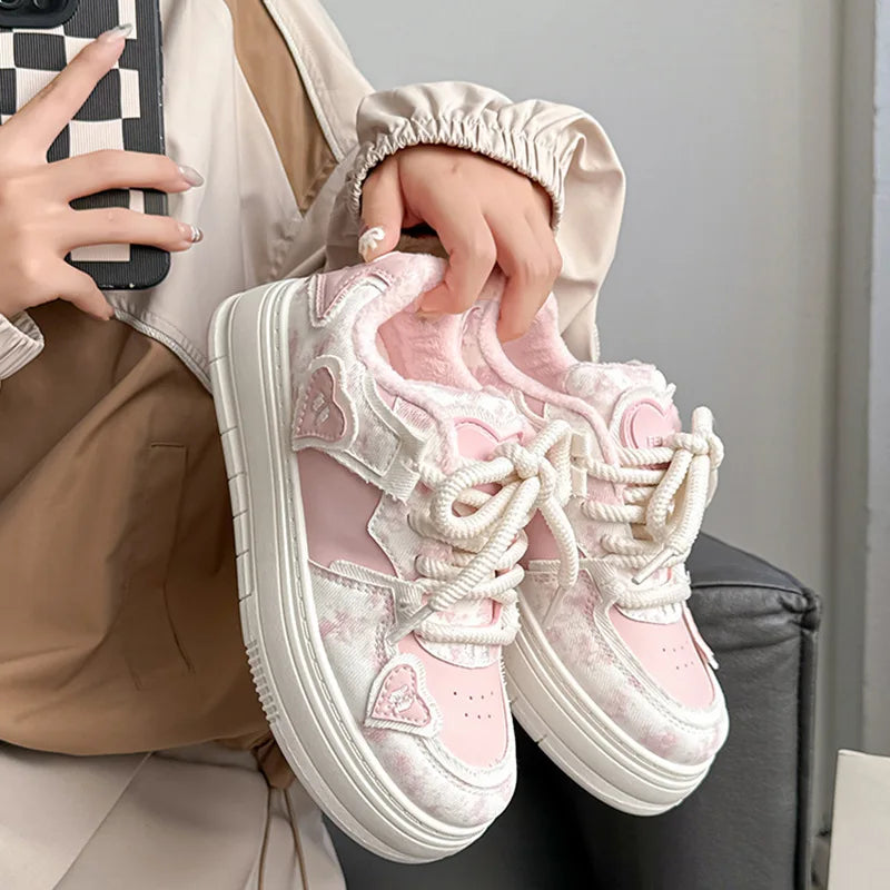LIZAKOSHT  -  Winter Shoes Women Clogs Platform All-Match Round Toe Casual Female Sneakers Flats Creepers New Dress Sewing Leisure Solid Lace-