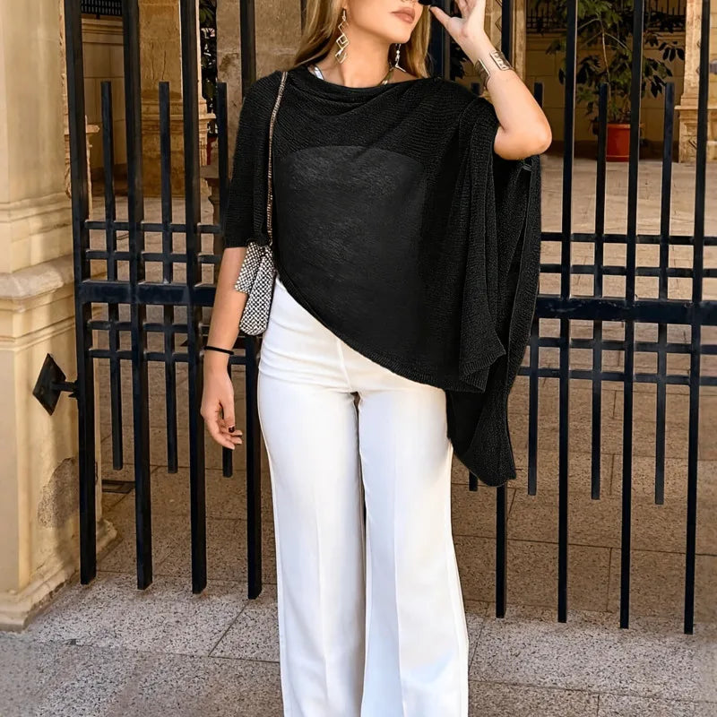 LIZAKOSHT  -  New Hollow Knit Shawl For Women's Summer Loose Fit Sun Protection Slit Cape Style Vacation Multiple Styles Elegant Cover-Up Top