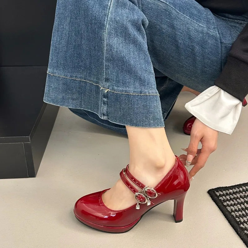 LIZAKOSHT  -  Designer Luxury Thick Heel Women Mary Jane Shoes Concise Shallow Belt Buckle Shoes Ladies Outdoor Elegant Dress Dancing Pumps