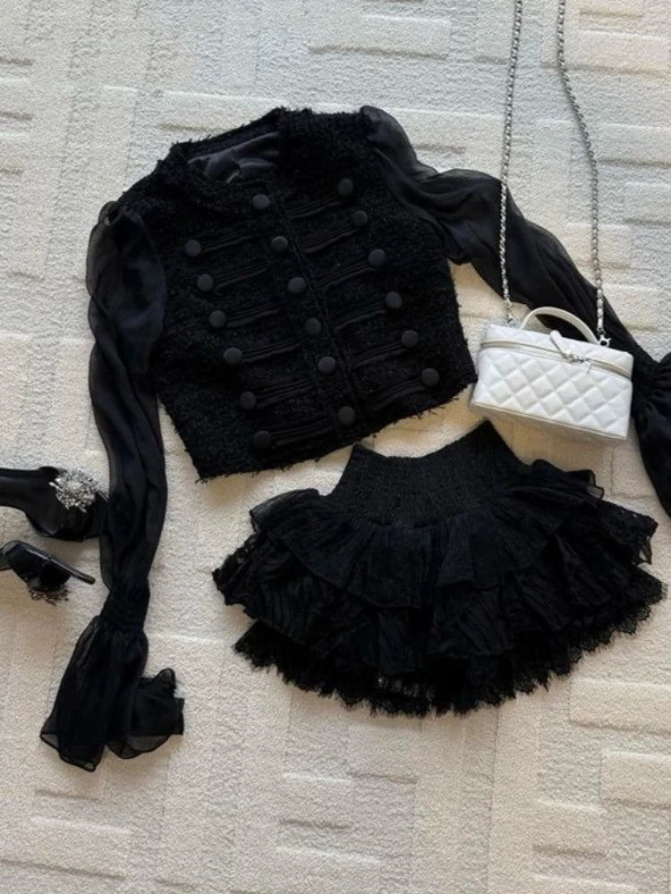 LIZAKOSHT  -  French Elegant Fashion Sweet 2 Piece Sets Women Hepburn Style Cardigan Tops + Skirt Japanese Vintage Chic Korean Popular Clothes
