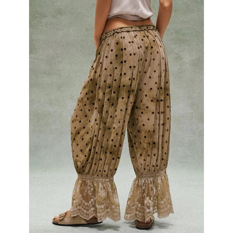 LIZAKOSHT  -  Women's Y2K Bloomer Pants Lace Trim Loose Fit Ruffle Bloomers Elastic Waist Cropped Pumpkin Pettipants Pajama Bottoms