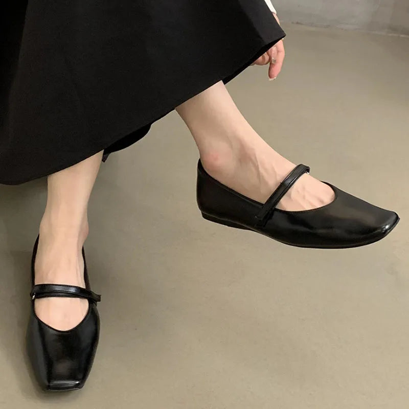 LIZAKOSHT  -  Autumn Women Flat Shoes Fashion Shallow Ladies Mary Jane Shoes Square Toe Soft Flat Heel Outdoor Casual Ballerina New Shoes