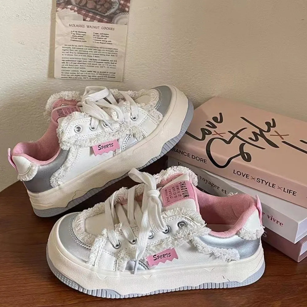 LIZAKOSHT  -  Color Match Platform Sneakers for Women 2024 New Designer PU Leather Raw Edge Sports Student Shoes Zapatos De Mujer