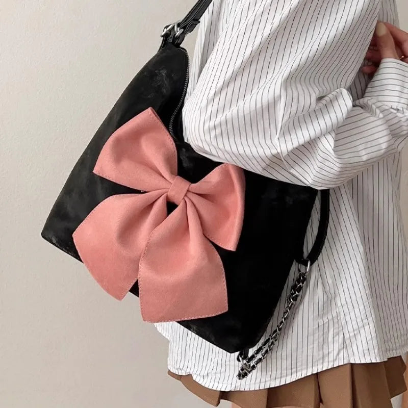 LIZAKOSHT  -  Pink Bow Womens Shoulder Bag Korean Style Fashion Large Capacity Sweet Backpack Cute Exquisite Elegant New Female Tote Bag