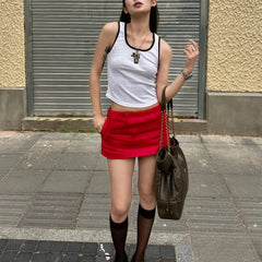 LIZAKOSHT  -  Women red 100% linen shorts skirts