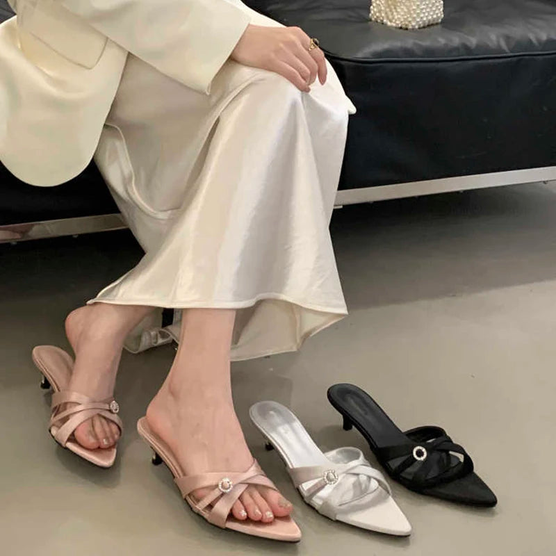 LIZAKOSHT  -  Summer Women's Fashion Low Heel Slippers Elegant Crystal Open Toe Slides Design Style Banquet Party Sandals Shoes