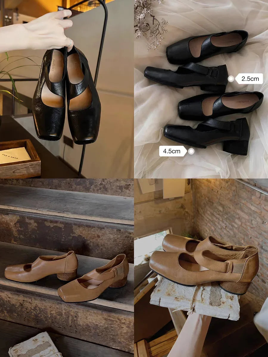 LIZAKOSHT  -  Flat Shoes Women's New Spring and Autumn Summer Genuine Leather Retro Round Toe Flat Ballet Shoes Mary Jane Single Shoe Flats