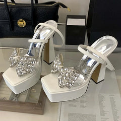 LIZAKOSHT  -  Luxury Rhinestone Transparent Platform Sandals Women Open Toe Summer Fashion Slingback Party Dress Shoes Crystal Bow High Heels