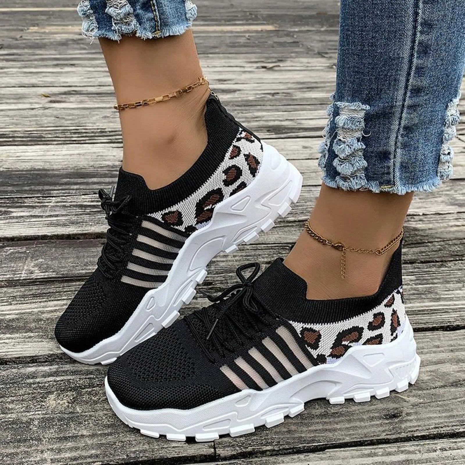 LIZAKOSHT  -  Women Casual Shoes Breathable Walking Mesh Flat Shoes Platform Sneakers Women Vulcanized Shoes Leopard Female Footwear Summer