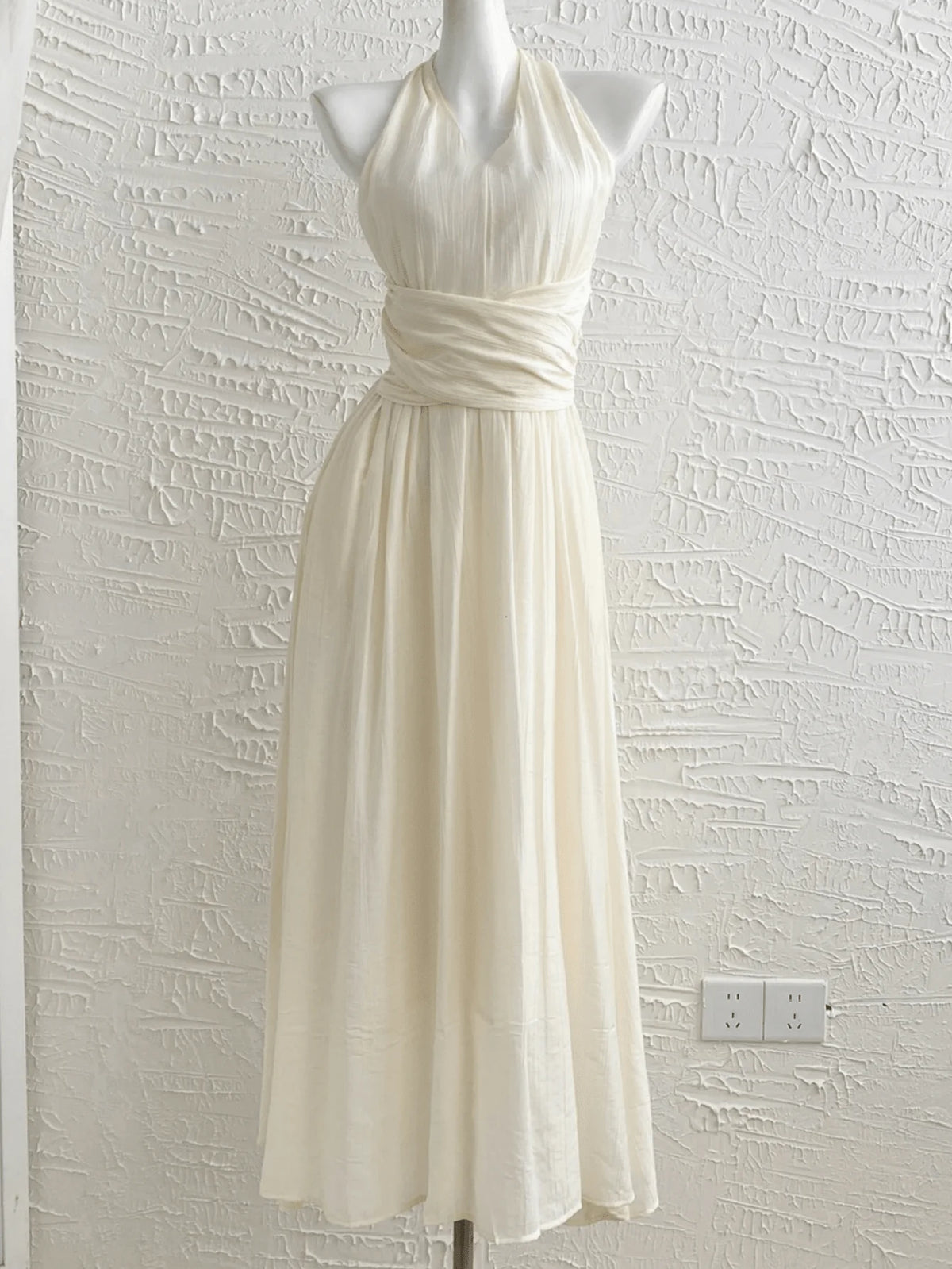 LIZAKOSHT  -  Summer Apricot V Neck Elegant Backless Sexy Club Pleated Vest Long Dress Women High Waist Vacation Slim Evening Party Dress Robe