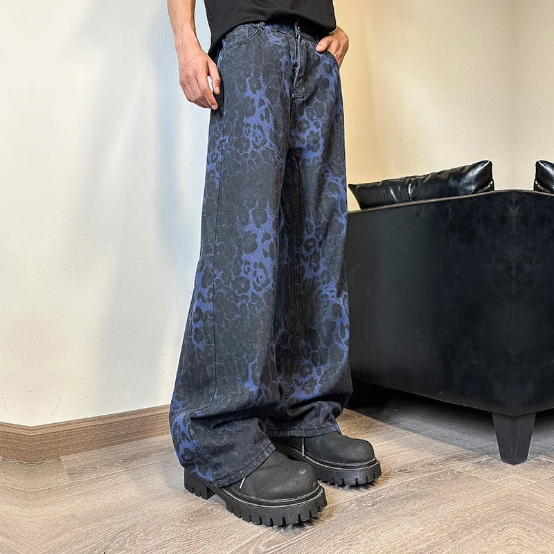 LIZAKOSHT  -  Women's Leopard Print Jeans Vintage Casual Straight Pants Streetwear Loose Wide Leg Pants Y2K Baggy Denim Trouser