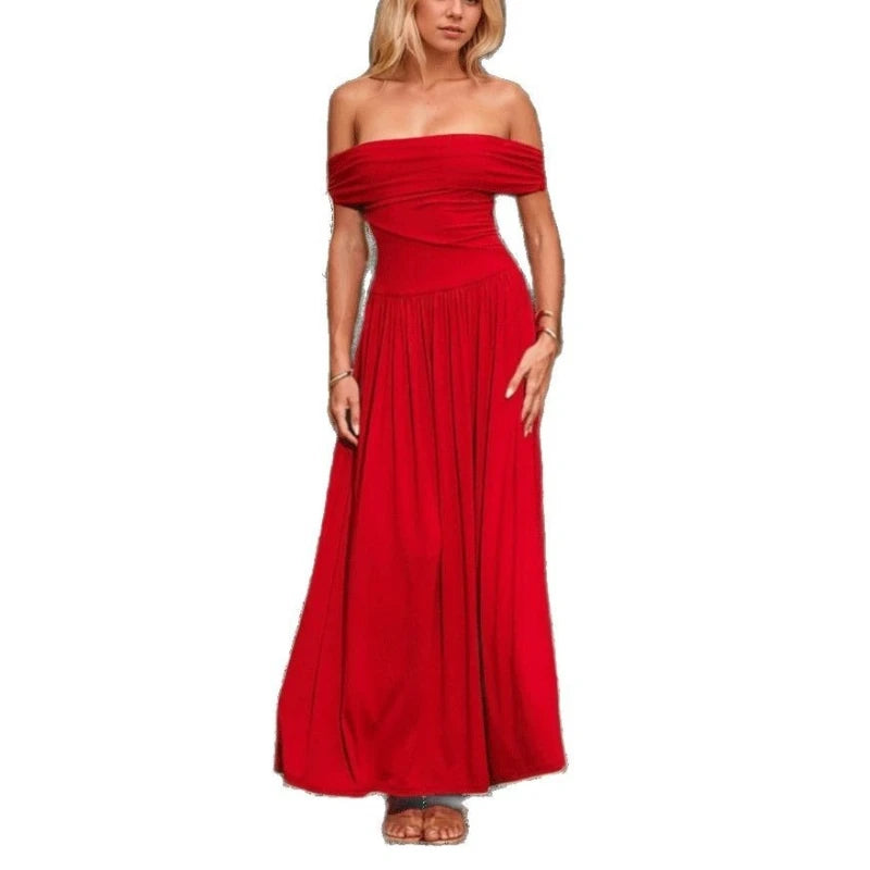 LIZAKOSHT  -  Elegant Party Dress in Spring and Summer One-neck Solid Color Women's Banquet Dress