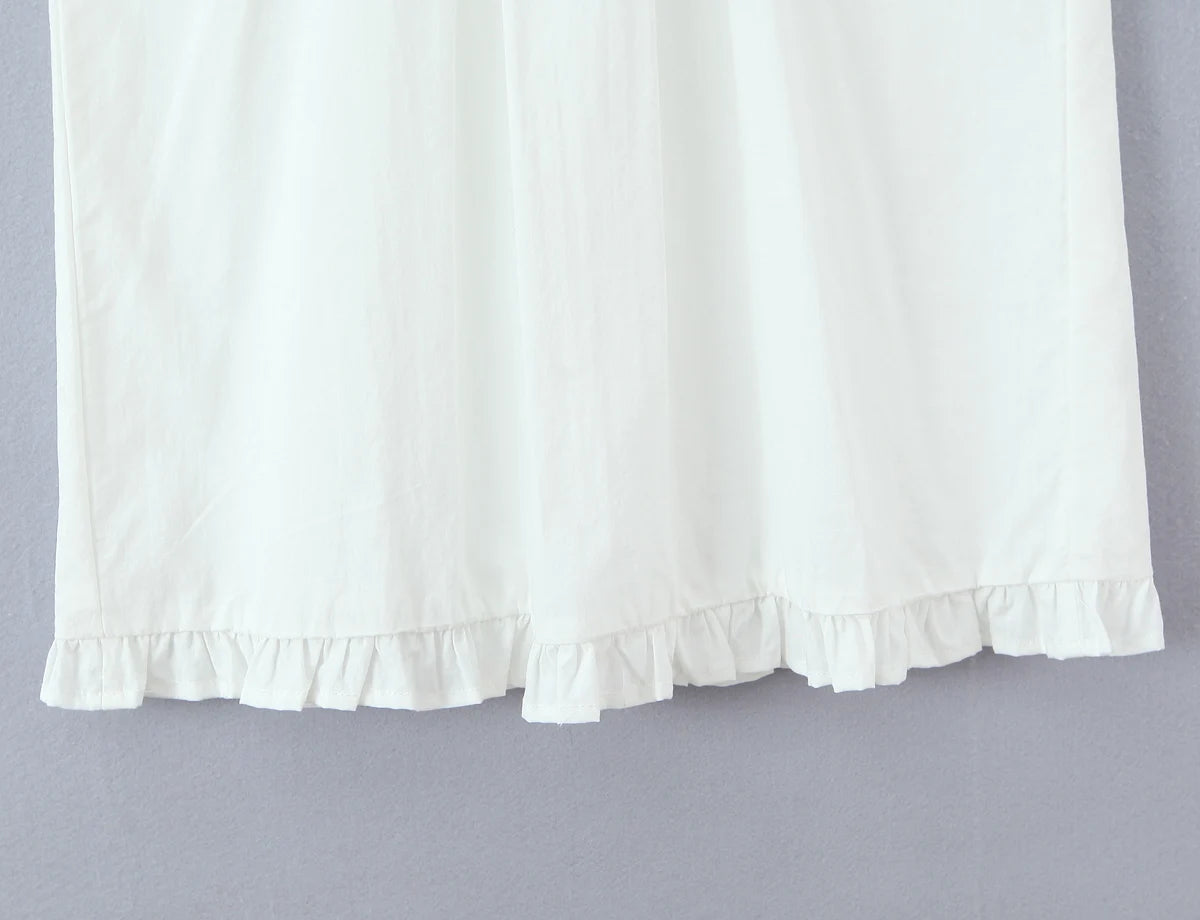 LIZAKOSHT  -  Sweet White Spliced Lace open Buttons Peter Pan Collar Mini Sleeveless Dress Women Wood ears Hem Loose Straight Short Vestidos