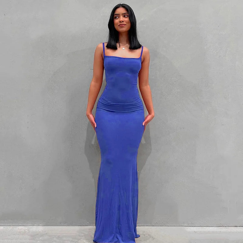 LIZAKOSHT  -  Fashion Elegant Temperament Pure Desire Sexy Long Milk Silk Wrap Dr Women's Summer Basic Thin Fabric Mid Waist Gown Tail Skirt