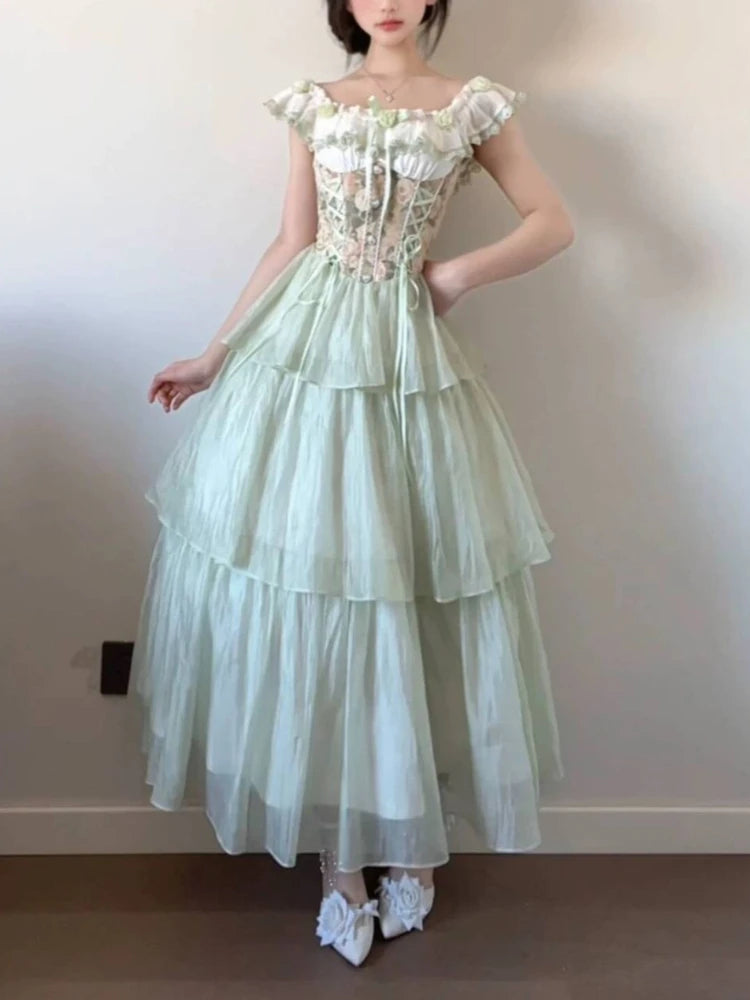 LIZAKOSHT  -  French Sweet Elegant Holiday Dress Women Chic Kawaii Vintage Sleeveless Dress Harajuku 2000s Aesthetic Fairy Lovely Outfits