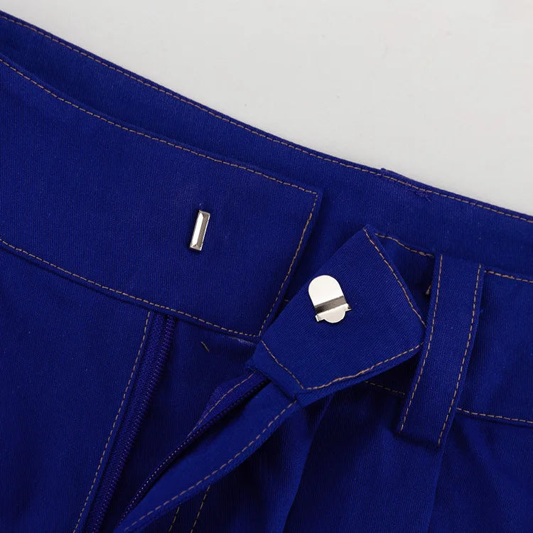 LIZAKOSHT  -  Stylish Street American Double Pocket Blue Trousers Women's Loose Straight Wide Leg Pants