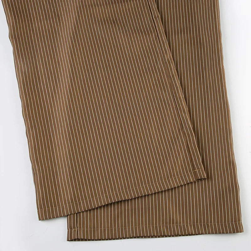 LIZAKOSHT  -  Summer New Cross Border Waist Patch Stripe Casual Pants Simple Drape Contrast Straight Suit Pants