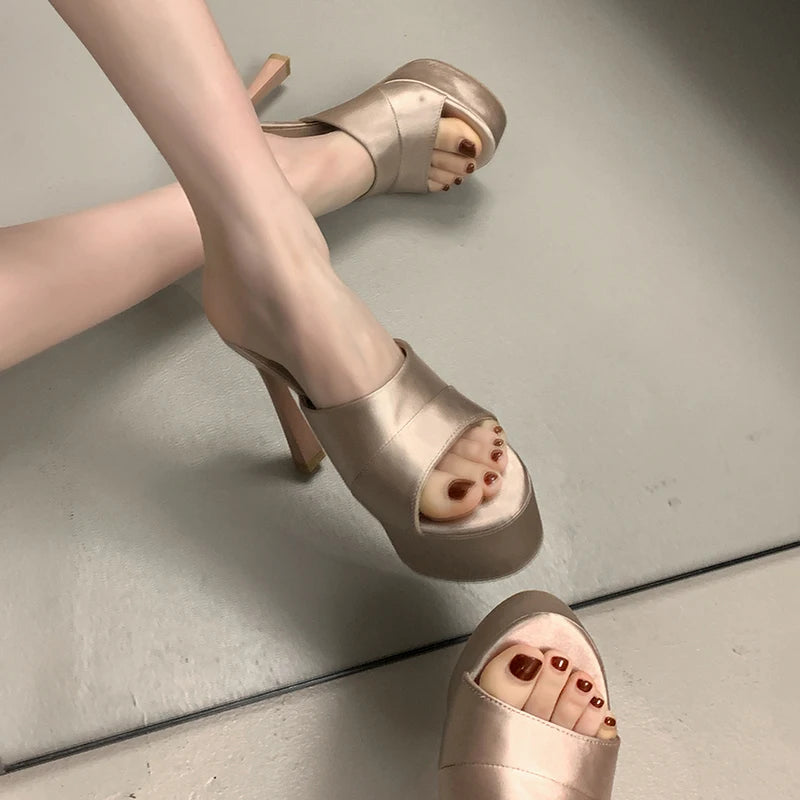 LIZAKOSHT  -  Nightclub Summer Platform Women Slippers Concise Open Toe Shoes Ladies Sexy Thick Heels Banquet Party Stripper Slides Shoes