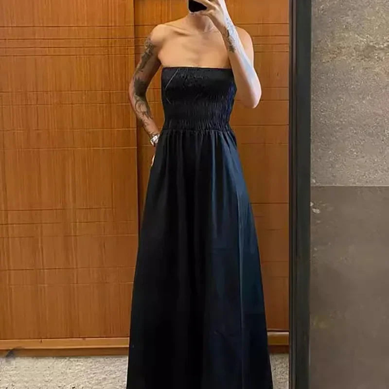 LIZAKOSHT  -  Sleeveless Party Dress, Women Summer Backless Patchwork Maxi Dress, Solid Strapless Elegant Ladies Dress Vestido
