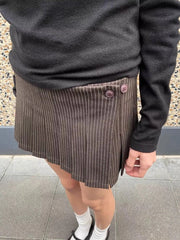 LIZAKOSHT  -  Coffee Striped Mini Pleated Skirts Women Spring Low Waist A-line Cotton Short Faldas Female Vintage Preppy Style Skirt New