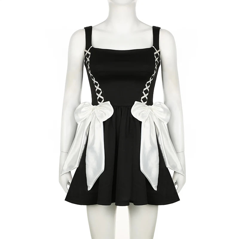 LIZAKOSHT  -  French Princess Fashionable and Fashionable Cross Tie Bow Dress, Small Black Dress with Small Design Sense