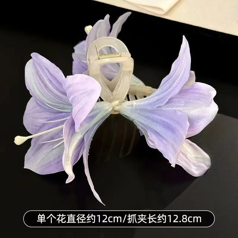 LIZAKOSHT  -  New Sweet Fairy Lily Flowers Hair Claw Beautiful Spring Large Crab Hair Clips Headdress for Woman Girls Beach Hair Accessories