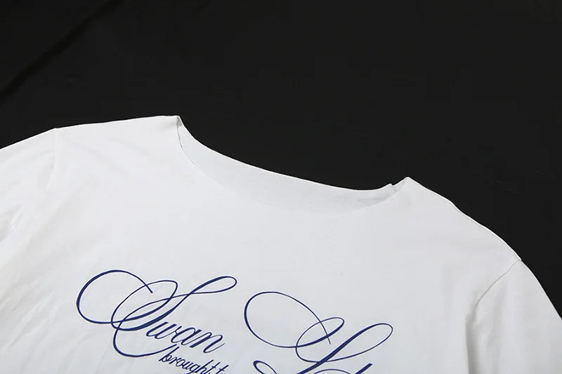 LIZAKOSHT  -  Letter Print Graphic T Shirts White Oversized One Shoulder Tops Womens Summer Fashion Clothing Trends 2025