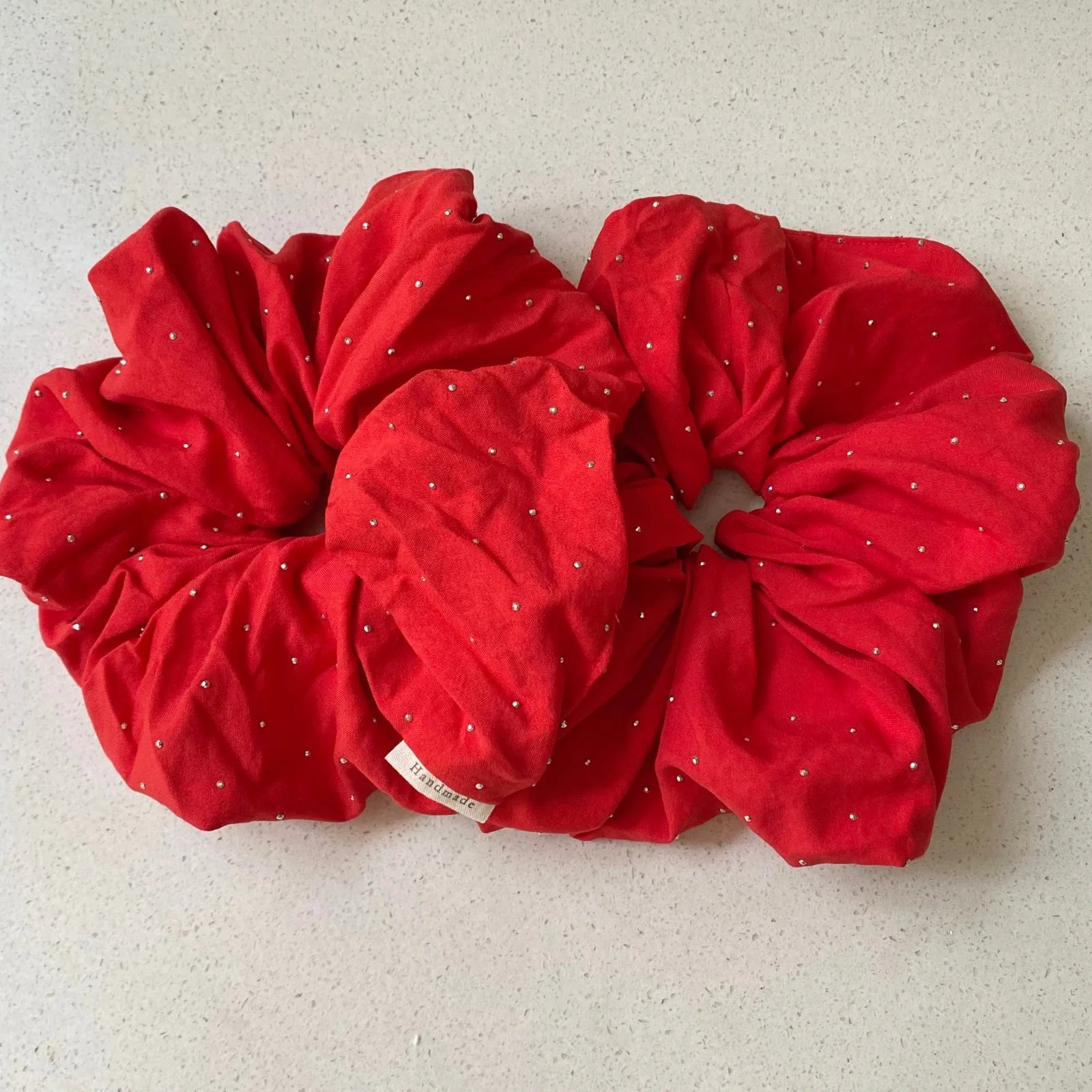 LIZAKOSHT  -  1pc Red Atmosphere Rhinestone Large Scrunchie, Korean-Style Temperament, Fashionable Niche, Daily Sweet Hair Tie, New Style