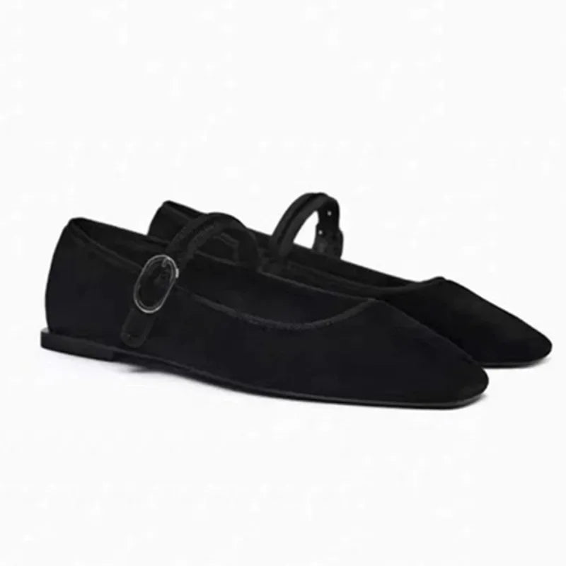 LIZAKOSHT  -  Shallow Casual Ladies Soft Mary Jane Shoes Retro Black Square Toe Outdoor Dress Ballet Flats Autumn Brand Women Footwear