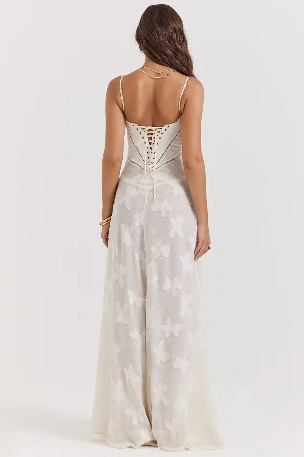 LIZAKOSHT  -  Vintage Floral Burn-out Strap Dress for Women Robe Back Lace Up Sexy Backless Sleeveless Slim Long Dresses Party Summer