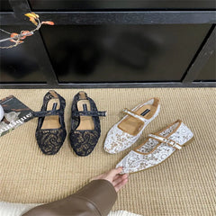 LIZAKOSHT  -  NEW Lace Women Mary Jane Shoes Fashion Shallow Buckle Comfort Soft Female Street Style Breathable Mesh Flats Sandals ﻿