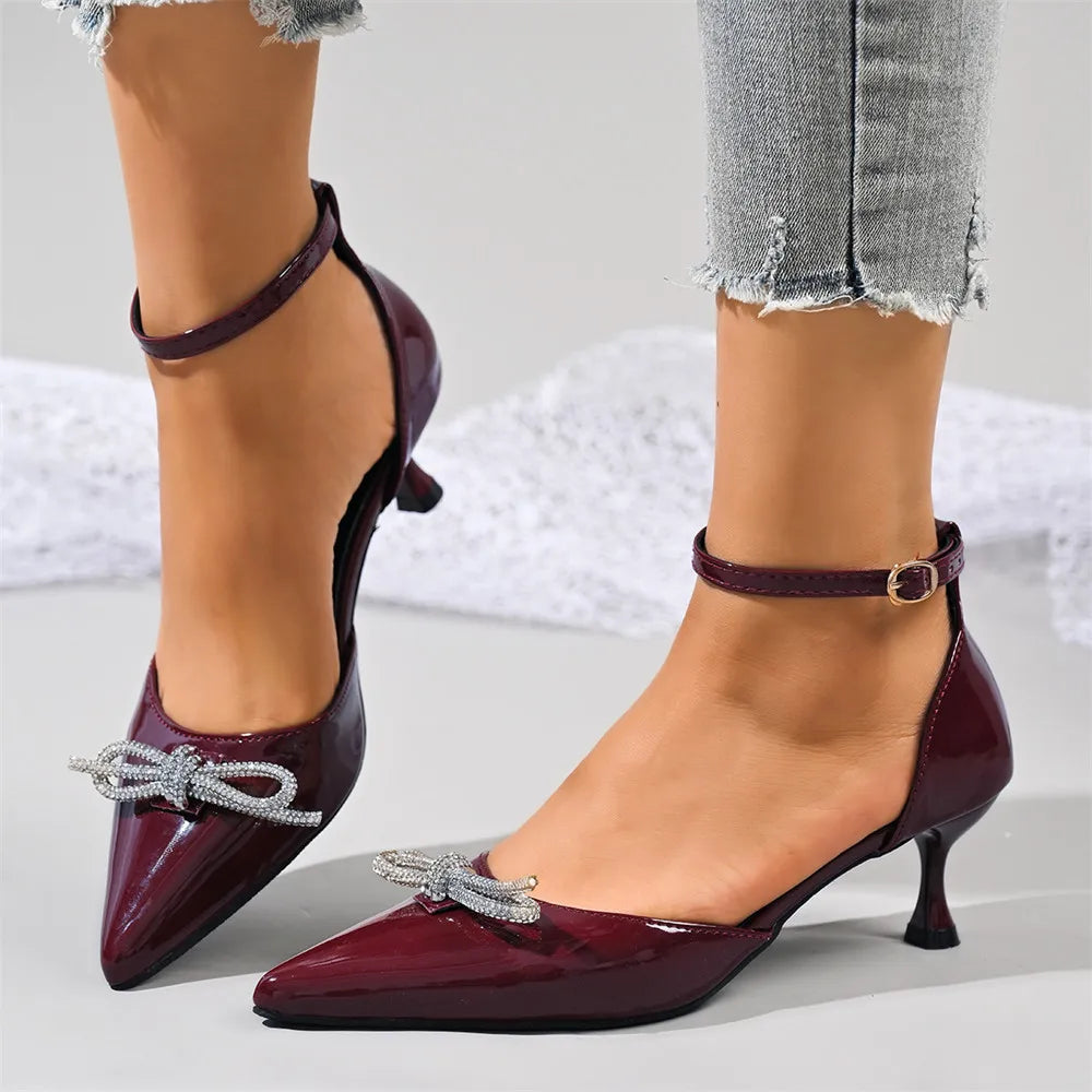LIZAKOSHT  -  Big Size 43 Elegant Burgundy Pointy Toe Two-Piece Pumps Summer Bow-knot 6cm Kitten Heels Black Office Lady Shoes Women
