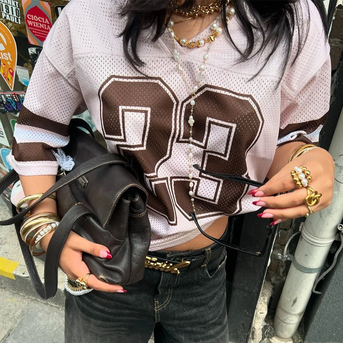LIZAKOSHT  -  Women Y2k Graphic Oversized Jersey Tee Sporty Aesthetic Number Letter Print Jersey Shirt Preppy Clothes Retro Streetwear