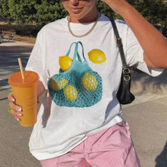 LIZAKOSHT  -  Lemon Female Graphic Tees Grunge Y2k Aesthetic T-Shirt Harajuku Streetwear Cute Fruit T Shirt Women Loose Retro Fashion Clothing