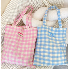 LIZAKOSHT  -  Women'S Canvas Plaid Printed Shoulder Bag Daily Commute Bag Large Capacity Supermarket Shopping Bag