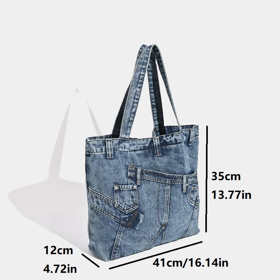 LIZAKOSHT  -  Fashion Washed Denim Women Handbag Large Capacity Casual Commute Big Tote Cowboy Female Shoulder Bags Blue Bolsos
