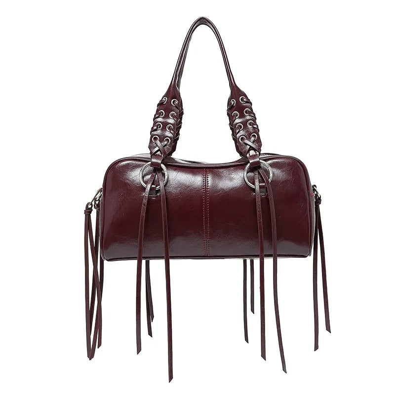 LIZAKOSHT  -  Vintage Rivet Braided Rope Handbag Women Large Capacity Motorcycle Style Bag Ladies Harajuku Hot Girl Tassel Y2k Crossbody Bags