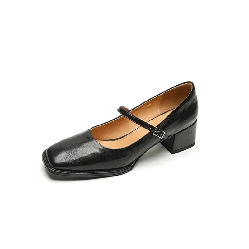 LIZAKOSHT  -  New retro classic Thick Heel  shoes  breathable and simple style  with genuine leather upper, comfortable,