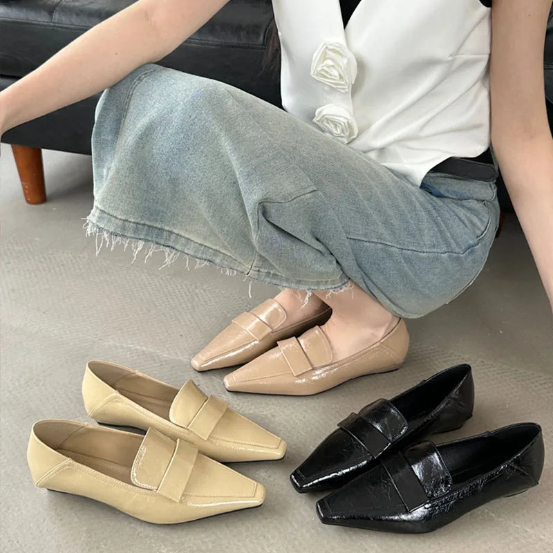 LIZAKOSHT  -  Spring New Brand Women Flat Shoes Fashion Square Toe Slip On Loafer Shoes Low Heel Outdoor Dress Single Shoes New Woman