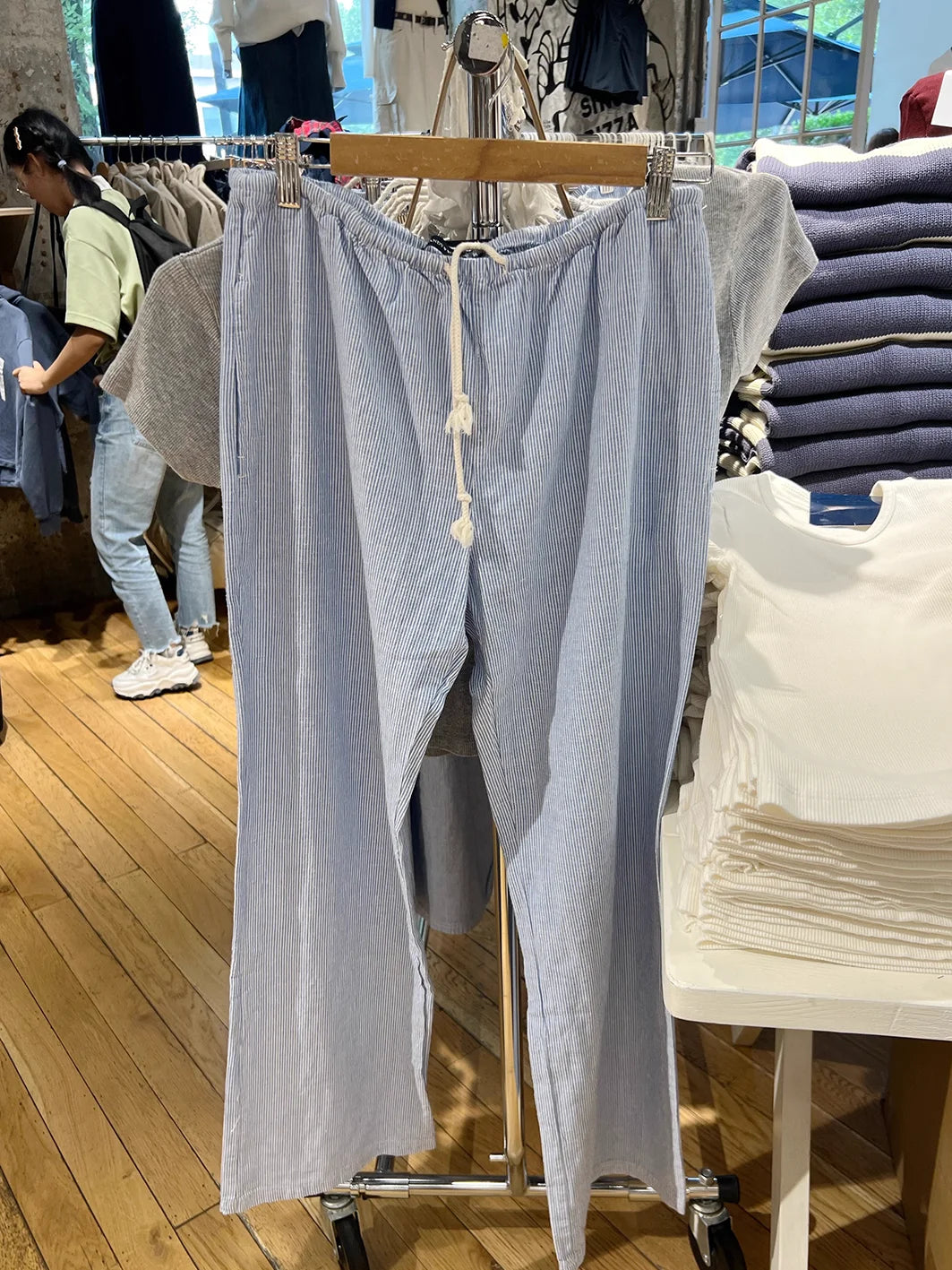 LIZAKOSHT  -  Pink Striped Drawstring Casual Pants Summer Elastic High Waist Cotton Thin Loose Trousers Women Casual Simple Sweet Home Pants