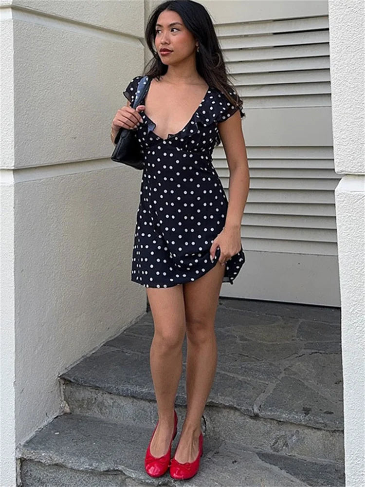 LIZAKOSHT  -  Sexy Mesh Patchwork Mini Dress Female Sleeveless V-Neck Contrast High Waist Slim Party Dress For Women Summer Y2k Dress