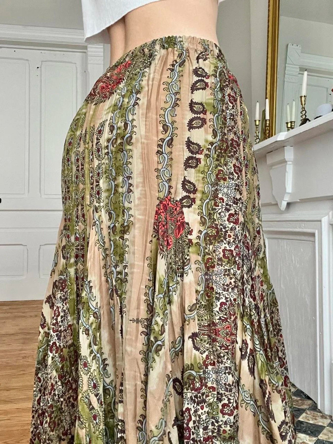 LIZAKOSHT  -  Mori Girl style Half Body Skirt Vintage Printed Patchwork Skirts Basic Fashion Aesthetic Woman‘s Clothing Summer