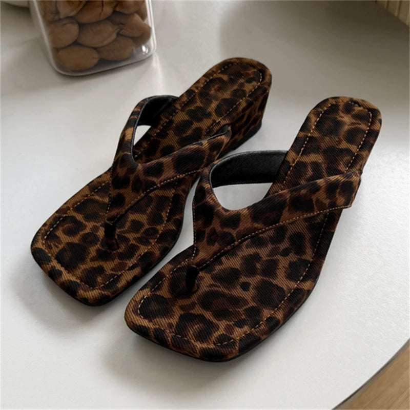 LIZAKOSHT  -  Woman Slippers Summer Square Clip Toe Wedges Low Heels Outdoor Shoes Fashion Flip Flops Zapatos De Mujer