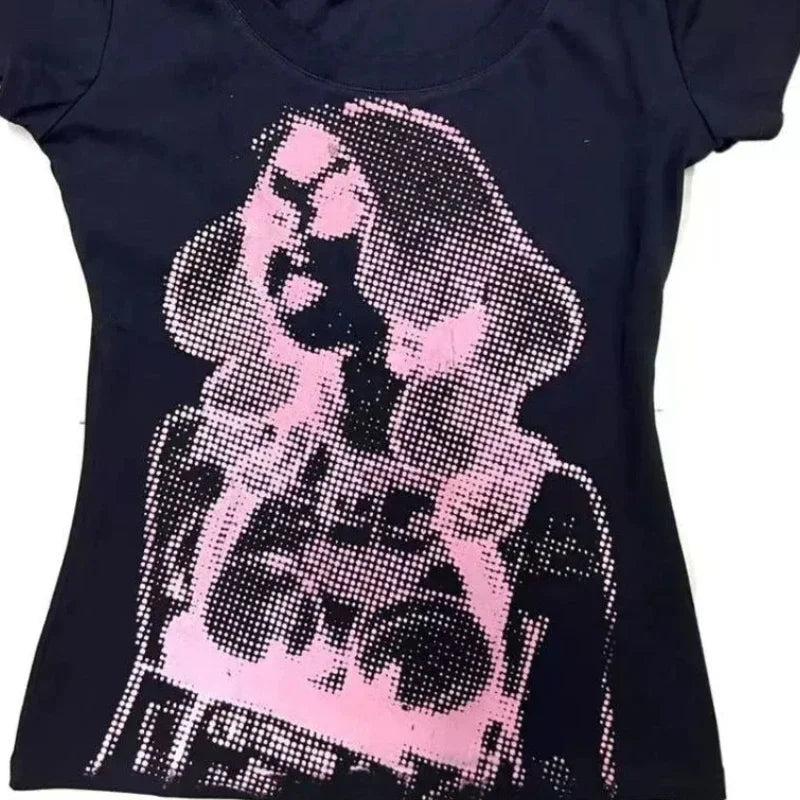 LIZAKOSHT  -  Summer Streetwear Punk Casual Short Sleeve Tee Shirts Y2k Aesthetic Printing Women T-shirt Harajuku Vintage Grunge Tshirts
