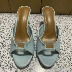 LIZAKOSHT  -  Summer Women High Heels Sandals Square Buckle Diamond Open Toe Slingbacks Zapatos De Mujer Female Mules Shoes