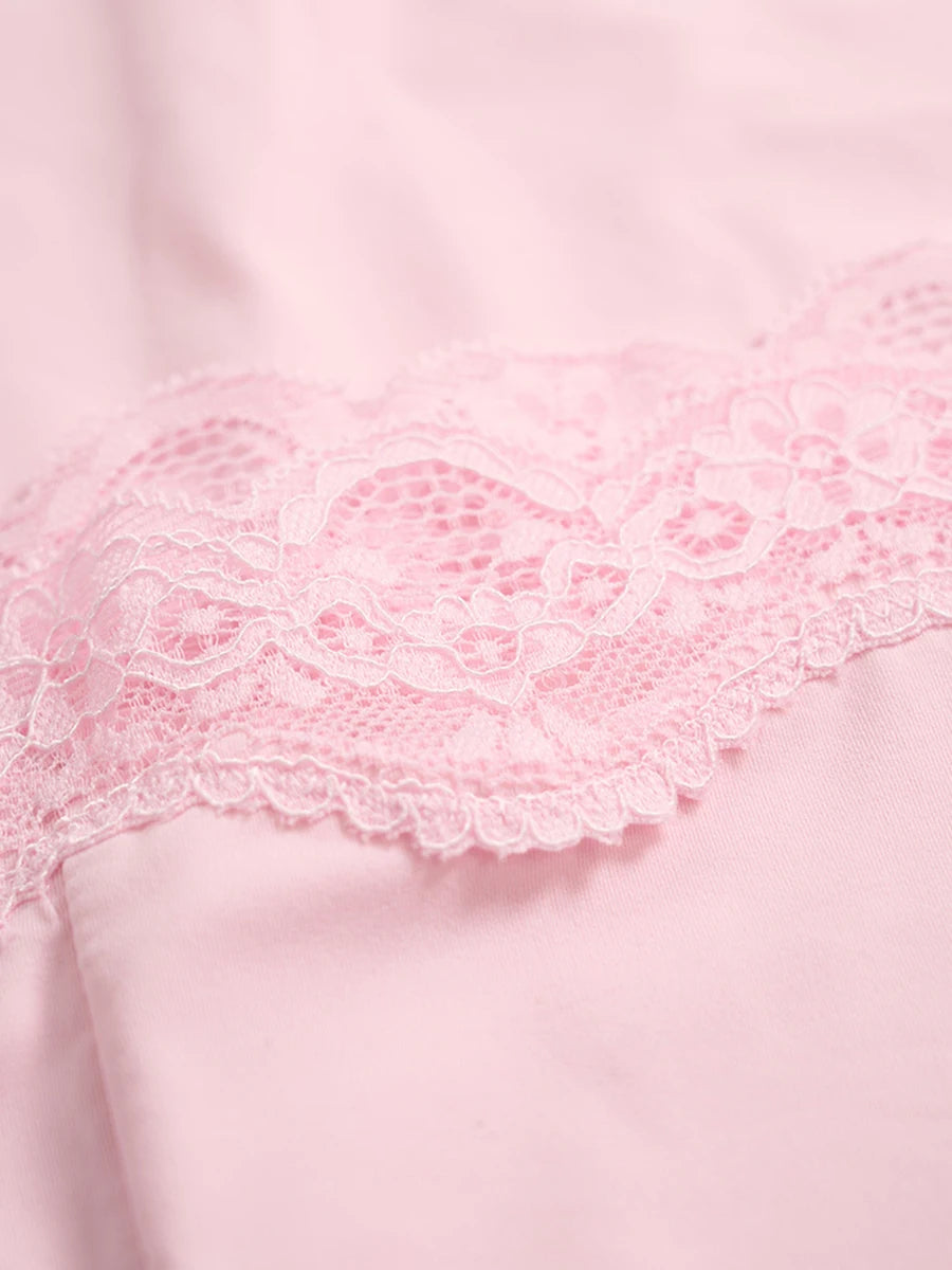 LIZAKOSHT  -  Lace Trim Sexy Bodycon Dress Women Summer Pink High Elastic Sleeveless Short Vestidos Vintage Sweet Solid Slim Camis Dresses